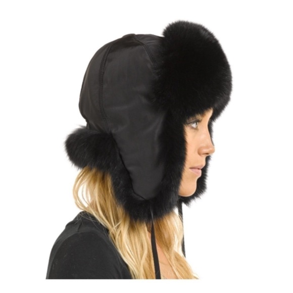 Saks fifth Ave black fox trapper fur hat, OS. - Picture 1 of 6